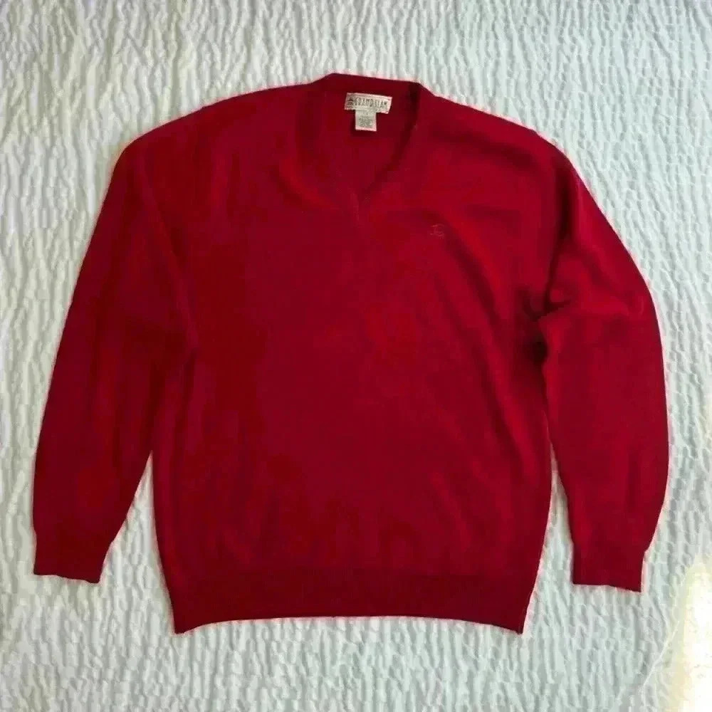 Grand Slam- Men’s V- Neck Golf Sweater- Red- Large